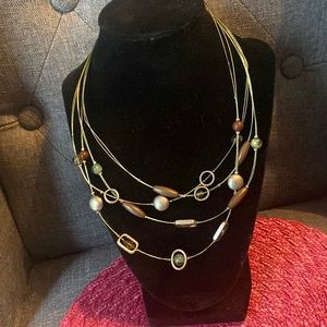 Green thread and wire multi strand necklace